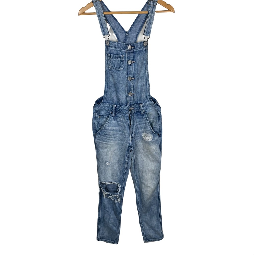 American Eagle Medium Wash Distressed Denim Overall Size XS